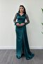 Satin Fabric Sleeves with Frills Beaded Mermaid Dress - EMERALD GREEN - 2