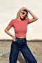Dusty Rose Short Sleeve Bias Tie Crop Women's Blouse - 2
