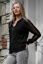Black Zipper Collar Long Sleeve Lace Sleeve Knitted Casual Jacket - 7