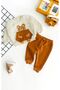 مجموعة ملابس علوية مطرزة من Cheerful Babies Teddy Bear من Welsoft Bottom بثلاثة خيوط من الصوف باللون الكريمي