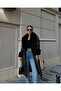 Women's Collar Fur Look Lined Leather Trench Coat - 3