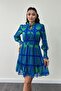 Chiffon Fabric Mini Dress with Elastic Waist Detail - Saks Blue - 3