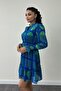 Chiffon Fabric Mini Dress with Elastic Waist Detail - Saks Blue - 4
