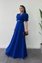 Imported Crepe Fabric Balloon Sleeve Pearl Detailed Maxi Dress - Cobalt Blue - 2