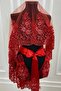 Red Vip Luxury Bridal Veil Set, Wide Appliqued Henna Night Veil 6 Piece Set - 7