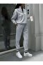 Basic Plain Zippered Tracksuit Set Sweatshirt Jogger - Oversized Raised Collar