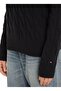 Round Neck Black Women's Sweater Soft Wool Cable C-Nk - 2