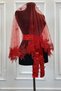 Red Bridal Veil Set, Pearl and Shiny Stone Decorated Henna Night Veil Alı Cover 6 Pieces - 8