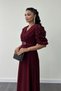 Imported Crepe Fabric Balloon Sleeve Pearl Detailed Maxi Dress - Claret Red - 3