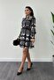 Chiffon Fabric Mini Dress with Elastic Waist Detail - Black - 2