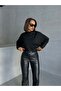 Women's Black Interlock Fabric Mock Neck Batwing Sleeve Blouse - 8