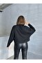 Women's Black Interlock Fabric Mock Neck Batwing Sleeve Blouse - 4