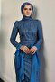 Blue Sequined and Laced September Evening Dress - 2
