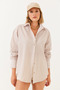 Women's Beige Metallic Thread Striped Shirt Mbms021 60501021 - 6