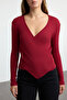 Bordo Fitted/Vücuda Oturan Kruvaze Yaka Uzun Kol Fitilli Esnek Örme Bluz TWOAW21BZ1274 - 3
