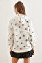 Women's Ecru Black Hooded Star Printed Thick Sweatshirt Swt-19000659 - 5