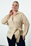 Stone Textured Double Breasted Tie Shirt Collar Woven Plus Size Blouse Tbbaw25Af00036 - 2