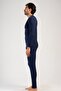 Men's Long Sleeve Boat Neck Thermal Underwear Set 405158   Navy Blue - 2