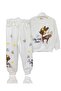 Girl's Shiny Stone Embroidered Pompom Cute Deer Printed Bottom / Top Sweatshirt Set