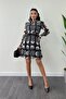 Chiffon Fabric Mini Dress with Elastic Waist Detail - Black