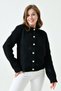Women's Acrylic Stylish Button Design Black Knitwear Cardigan with Bow Detail 1041