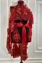 Red Vip Luxury Bridal Veil Set, Wide Appliqued Henna Night Veil 6 Piece Set - 6