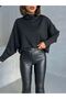 Women's Black Interlock Fabric Mock Neck Batwing Sleeve Blouse - 3
