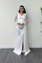 Satin Fabric Sleeves Bead Detailed Fish Dress - White