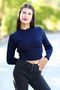 Women's Navy Blue Corded Crop Knitwear Sweater Short Model Acrylic Fabric Ribbed - 3122 - 2