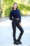 Women's Navy Blue Corded Crop Knitwear Sweater Short Model Acrylic Fabric Ribbed - 3122 - 4