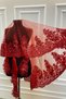 Red Vip Luxury Bridal Veil Set, Wide Appliqued Henna Night Veil 6 Piece Set