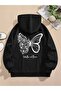 Children's Flower and Butterfly Printed Oversize Winter 3 Thread 100% Cotton Hooded Sweatshirt