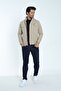 Men's Seasonal Coat Jacket Beige Snap and Zipper 4 Pockets 100% Cotton Fabric - 3