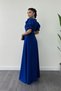 Imported Crepe Fabric Balloon Sleeve Pearl Detailed Maxi Dress - Cobalt Blue - 5