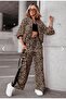 3 Piece Leopard Coat and Crop Pants Set