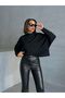 Women's Black Interlock Fabric Mock Neck Batwing Sleeve Blouse - 7