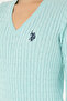 Women's Water Green V-Neck Basic Sweater 50293561-Vr253 - 7