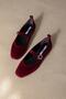 Berny Women's Belt Detail Velvet Ballerina Claret Red - 5