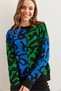 Women's Cobalt Blue Leopard Blocky Knitwear Sweater Kzk-19000832 - 4
