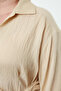 Stone Textured Double Breasted Tie Shirt Collar Woven Plus Size Blouse Tbbaw25Af00036 - 4