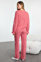 Red Striped Ribbon/Bow/Tie-Detail Viscose Woven Pajama Set THMAW25PT00201 - 5