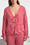 Red Striped Ribbon/Bow/Tie-Detail Viscose Woven Pajama Set THMAW25PT00201 - 3