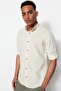 Stone Buttoned Collar Epauletted Slim Fit Long Sleeve 100% Cotton Shirt TMNSS20GO0189