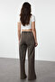 Koyu Kahverengi Soluk Efektli Wide Leg/Geniş Paça İnce Örme Eşofman Altı Pantolon TWOAW22EA0426 - 5