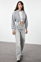 Gri Melanj Regular/Normal Kalıp Kapüşonlu Kalın içi Polarlı Örme Hırka/Sweatshirt TWOAW25SW00068