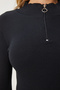 Women's Black Zippered Neck Knit Blouse GT00045 - 5