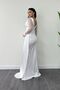 Satin Fabric Sleeves Bead Detailed Fish Dress - White - 5