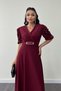 Imported Crepe Fabric Balloon Sleeve Pearl Detailed Maxi Dress - Claret Red - 4