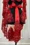 Red Vip Luxury Bridal Veil Set, Wide Appliqued Henna Night Veil 6 Piece Set - 4