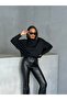 Women's Black Interlock Fabric Mock Neck Batwing Sleeve Blouse - 6